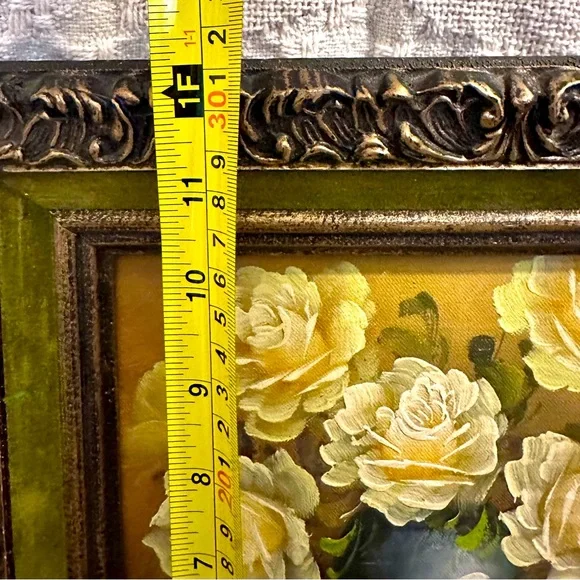Original Oil Painting on Canvas “Roses In A Vase” Black & Gold Frame Signed
